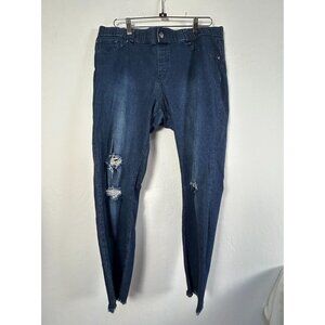 Hue Womens Blue Distressed Denim Skinny Jeans XL Stretch Frayed Hem Mid-Rise